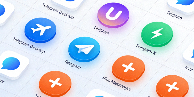 不同第三方Telegram桌面客户端图标排列展示的概念图