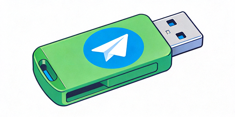 绿色软件U盘图标与Telegram标志结合的概念图