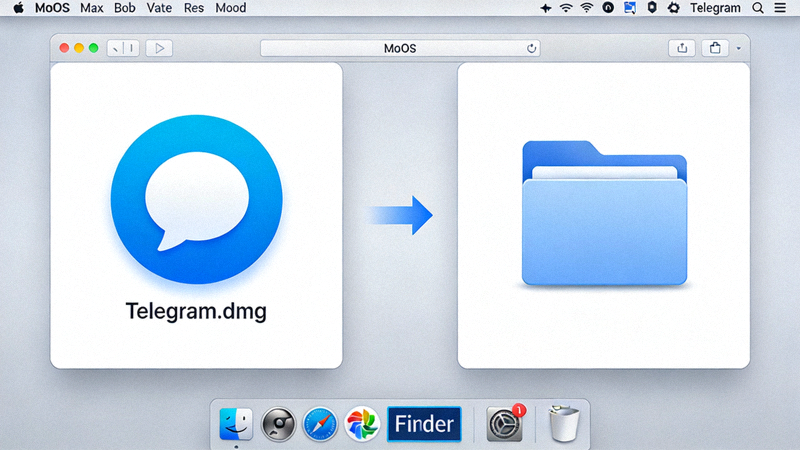 macOS系统桌面显示拖拽安装Telegram应用的示意图