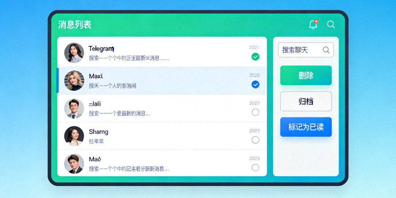 Telegram电脑版消息列表管理界面示意图