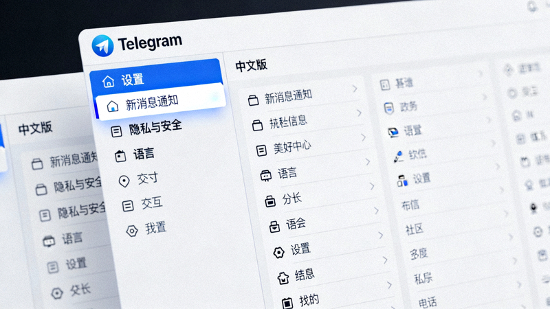 Telegram电脑中文版左上角菜单展开并高亮显示设置选项的界面截图