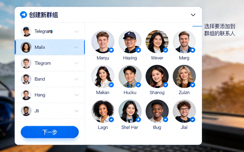 Telegram电脑中文版创建新群组的操作界面截图