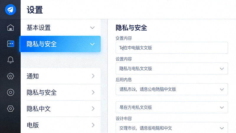 Telegram电脑中文版设置界面中隐私与安全选项的高亮截图示意图