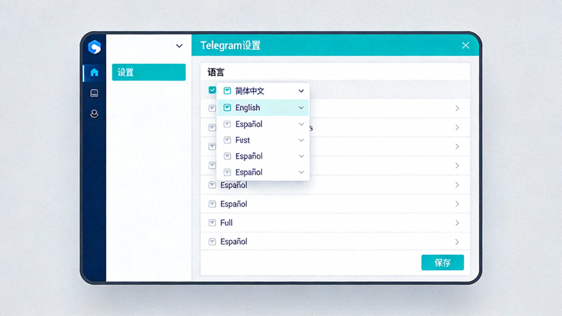 Telegram桌面客户端设置菜单中语言选项的示意图