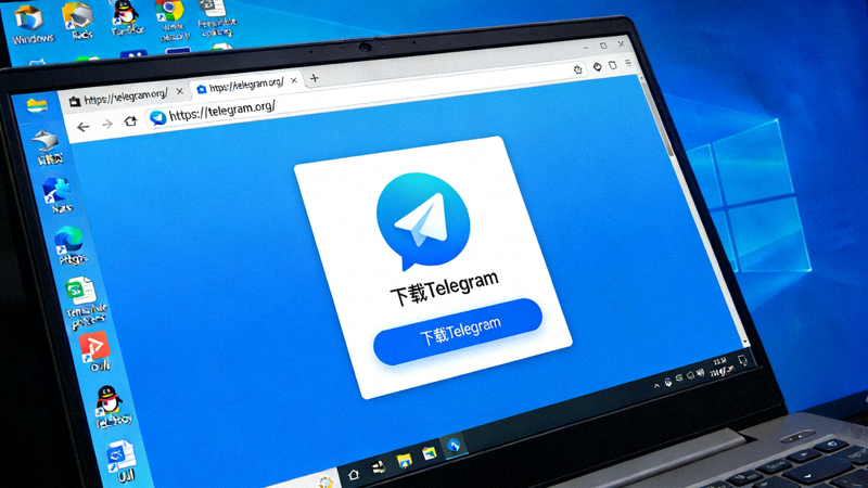 Windows电脑屏幕上显示Telegram官方网站下载按钮的示意图