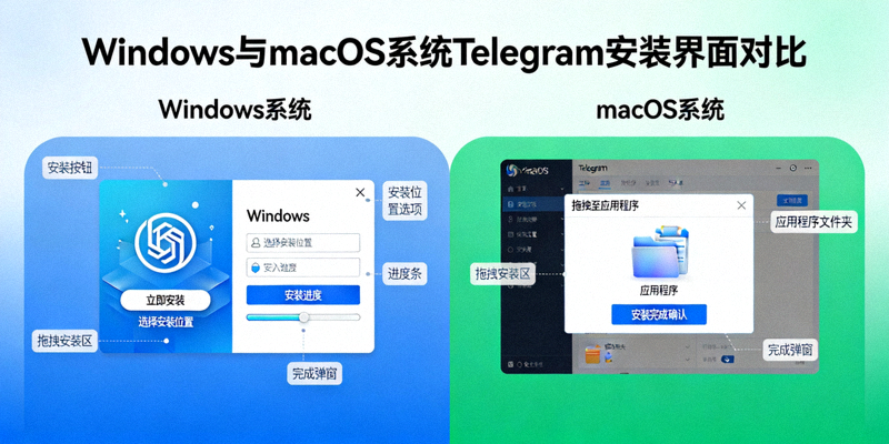Windows与macOS系统Telegram安装界面对比示意图