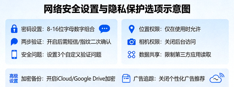 用图解形式展示网络安全设置与隐私保护选项的示意图