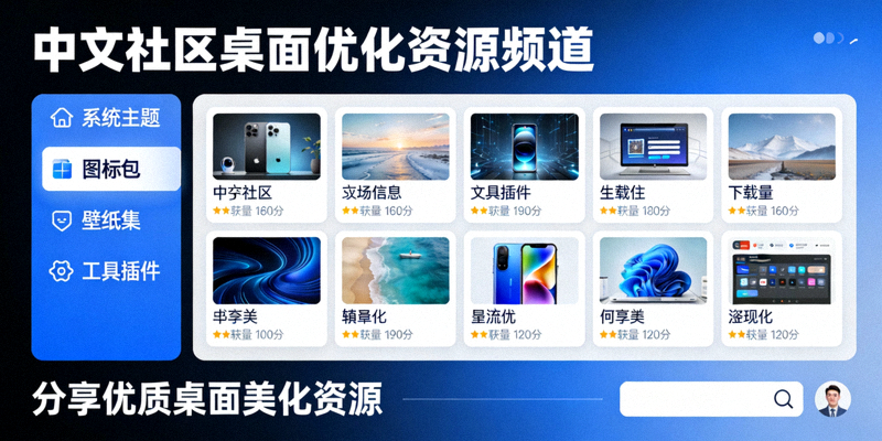 中文社区频道分享各种桌面版优化资源的界面概念图